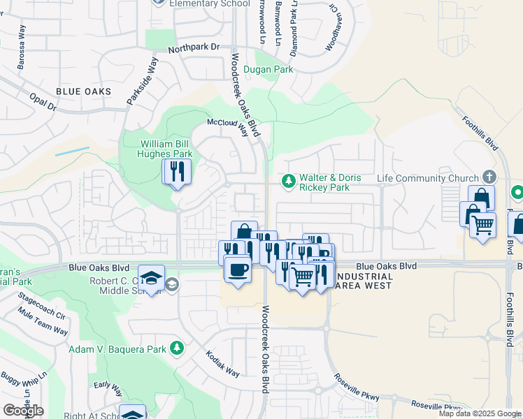 map of restaurants, bars, coffee shops, grocery stores, and more near 1400 Impressionist Loop in Roseville