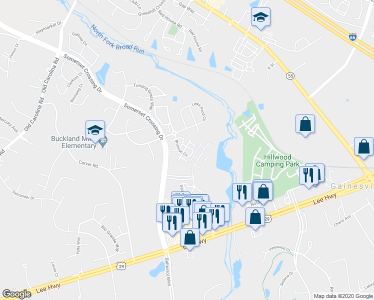 map of restaurants, bars, coffee shops, grocery stores, and more near 7467 Brunson Circle in Gainesville