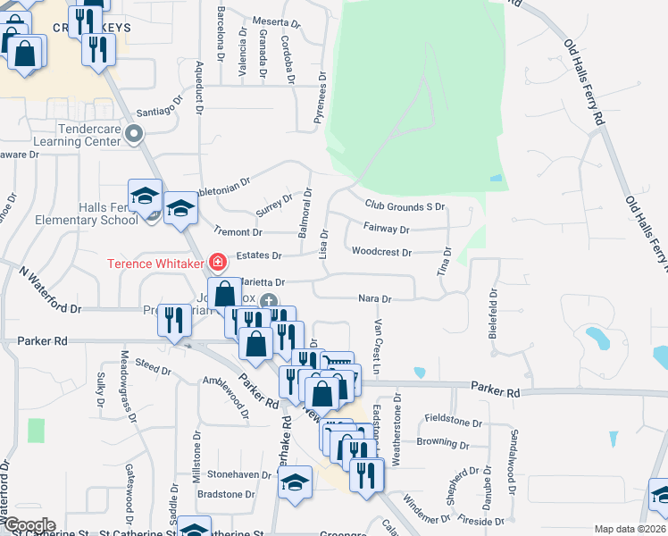 map of restaurants, bars, coffee shops, grocery stores, and more near 3930 Marietta Drive in Florissant
