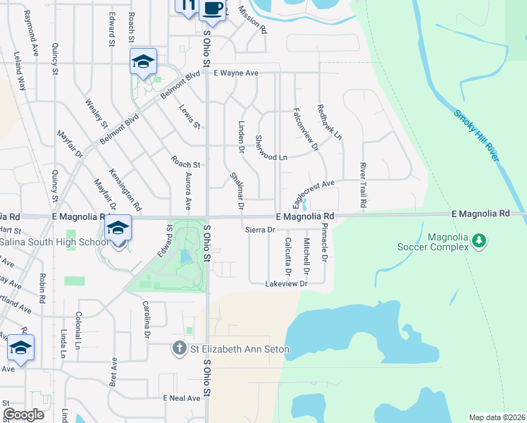 map of restaurants, bars, coffee shops, grocery stores, and more near 1221 Sequoia Dr in Salina