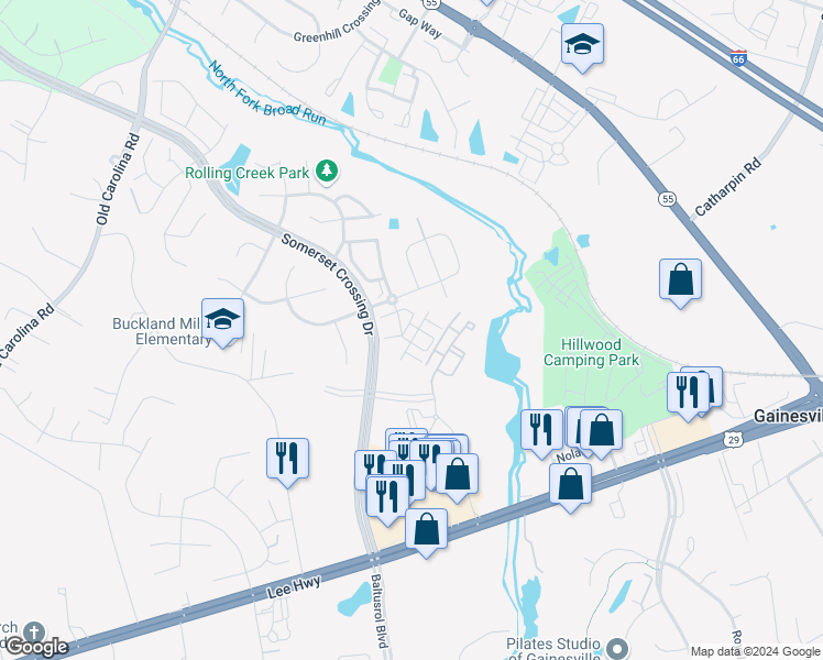 map of restaurants, bars, coffee shops, grocery stores, and more near 7397 Brunson Circle in Gainesville