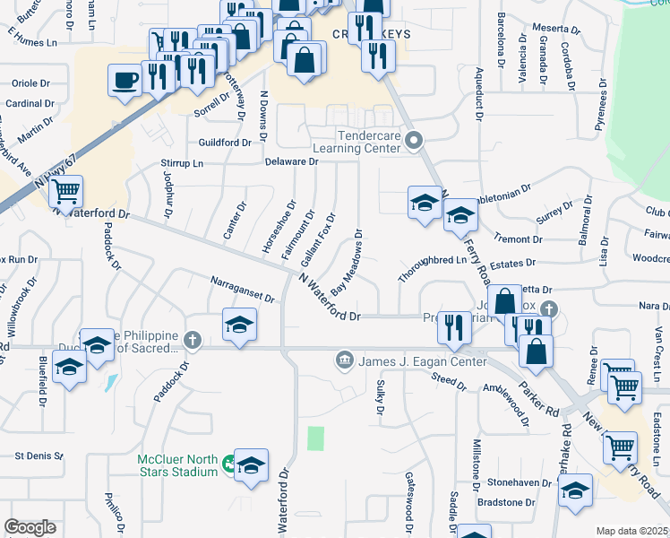 map of restaurants, bars, coffee shops, grocery stores, and more near 1550 Golden Gate Drive in Florissant