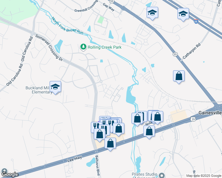 map of restaurants, bars, coffee shops, grocery stores, and more near 7510 Brunson Circle in Gainesville