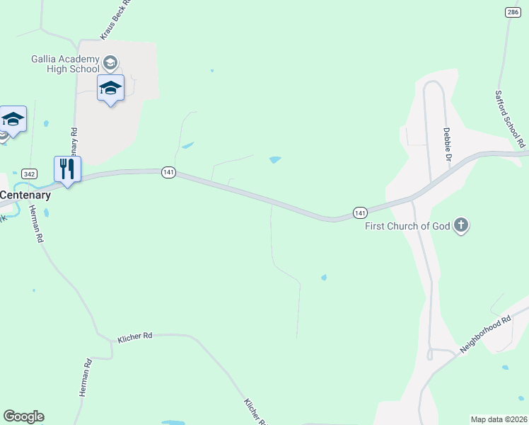 map of restaurants, bars, coffee shops, grocery stores, and more near 2242 Ohio 141 in Gallipolis