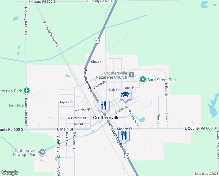 map of restaurants, bars, coffee shops, grocery stores, and more near 310 North Jackson Street in Crothersville