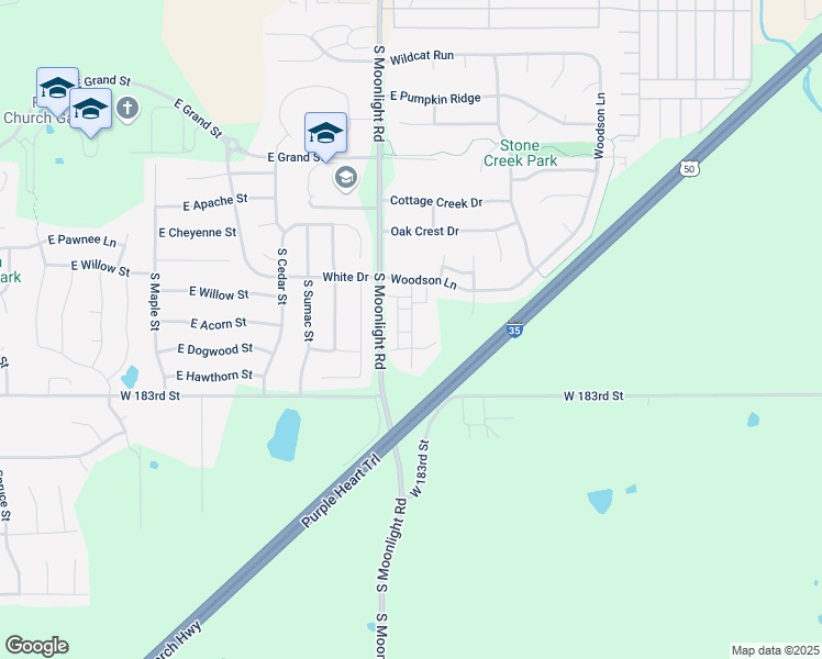 map of restaurants, bars, coffee shops, grocery stores, and more near 852 South Creekside Drive in Gardner