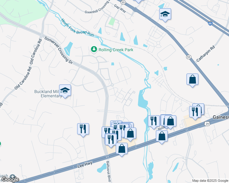 map of restaurants, bars, coffee shops, grocery stores, and more near 7373 Brunson Circle in Gainesville
