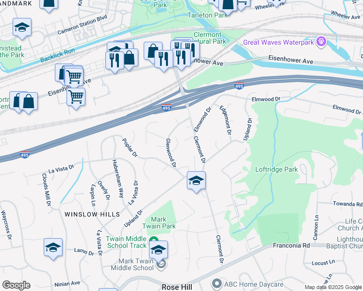 map of restaurants, bars, coffee shops, grocery stores, and more near 4649 Neely Ann Ct in Alexandria