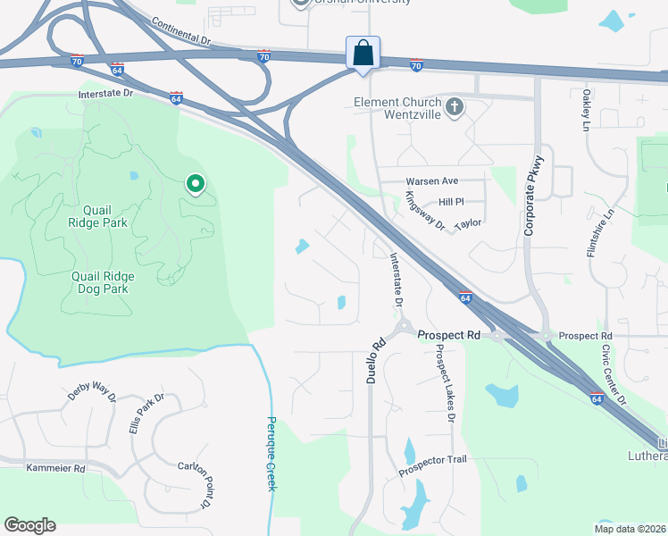 map of restaurants, bars, coffee shops, grocery stores, and more near 21 Milton Brennan Manor Court in Wentzville