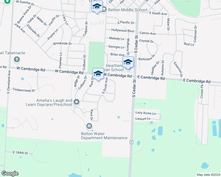 map of restaurants, bars, coffee shops, grocery stores, and more near 109 Cambridge Meadows Circle in Belton