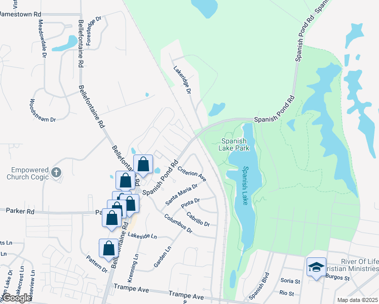 map of restaurants, bars, coffee shops, grocery stores, and more near 12439 Pizarro Drive in St. Louis