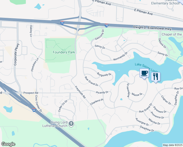 map of restaurants, bars, coffee shops, grocery stores, and more near 6 Bordeaux Place in Lake Saint Louis