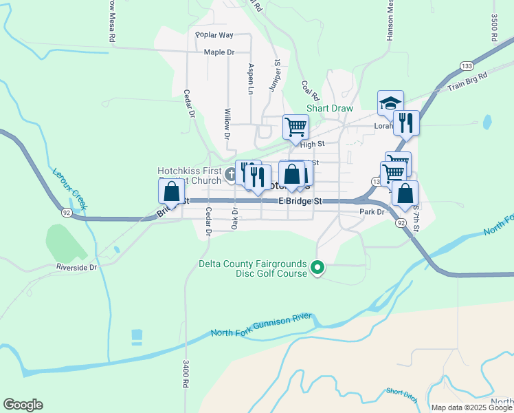 map of restaurants, bars, coffee shops, grocery stores, and more near 149 East Main Street in Hotchkiss