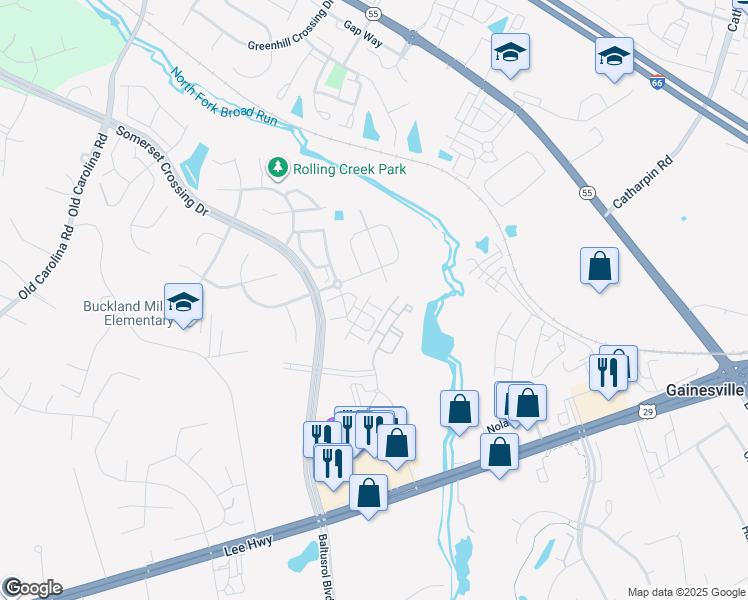 map of restaurants, bars, coffee shops, grocery stores, and more near 7528 Brunson Circle in Gainesville