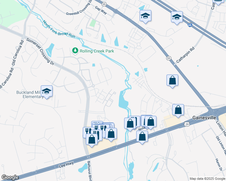 map of restaurants, bars, coffee shops, grocery stores, and more near 7300 Yountville Drive in Gainesville