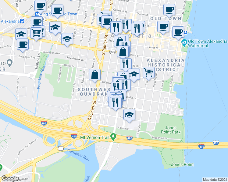 map of restaurants, bars, coffee shops, grocery stores, and more near 101 Independence Avenue Southeast in Washington