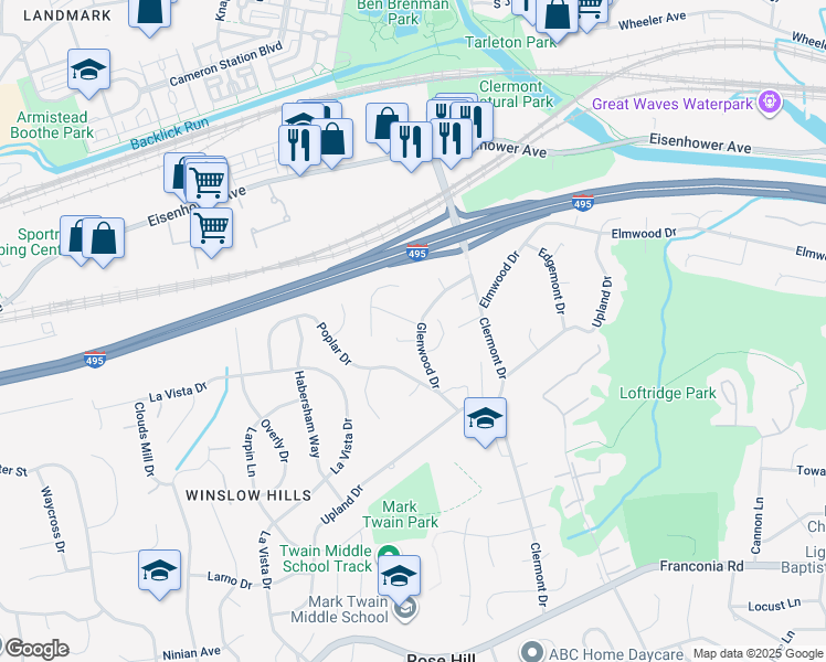 map of restaurants, bars, coffee shops, grocery stores, and more near 4701 Care Drive in Alexandria
