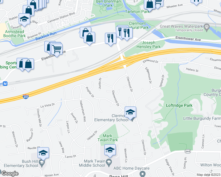 map of restaurants, bars, coffee shops, grocery stores, and more near 4701 Care Drive in Alexandria