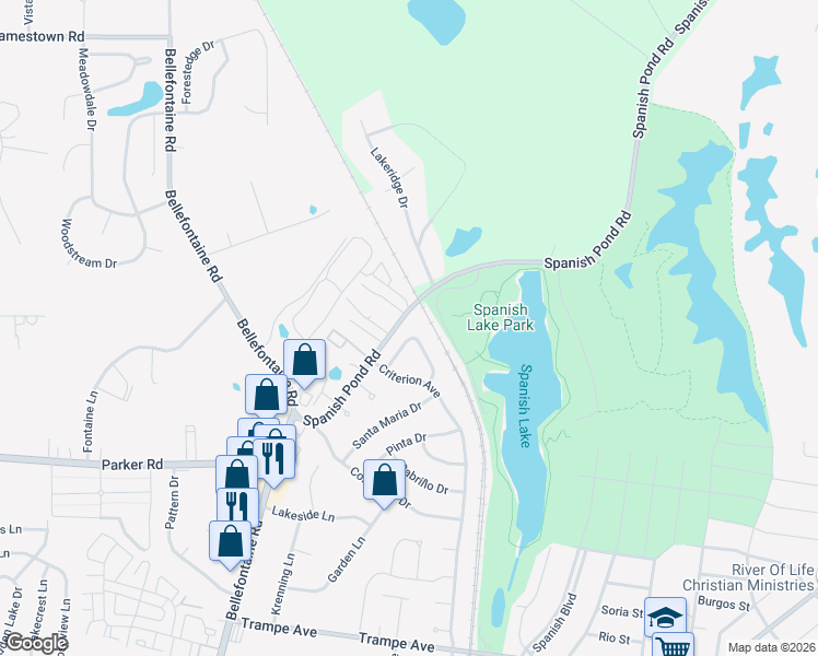 map of restaurants, bars, coffee shops, grocery stores, and more near 12445 Pizarro Drive in St. Louis