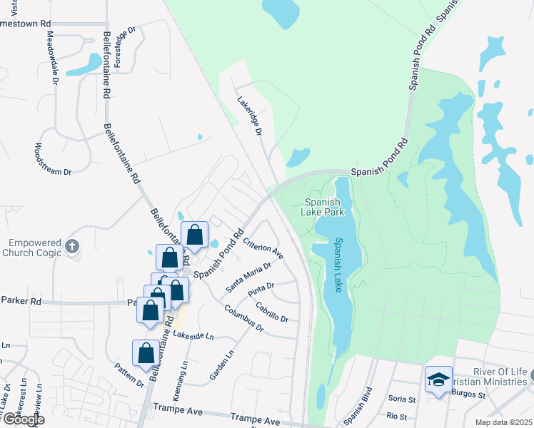 map of restaurants, bars, coffee shops, grocery stores, and more near 1453 San Salvador Drive in St. Louis