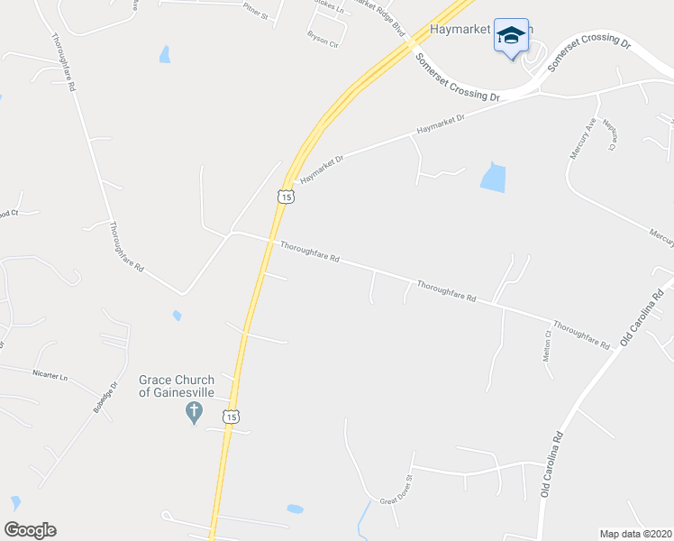 map of restaurants, bars, coffee shops, grocery stores, and more near 15615 Thoroughfare Road in Gainesville