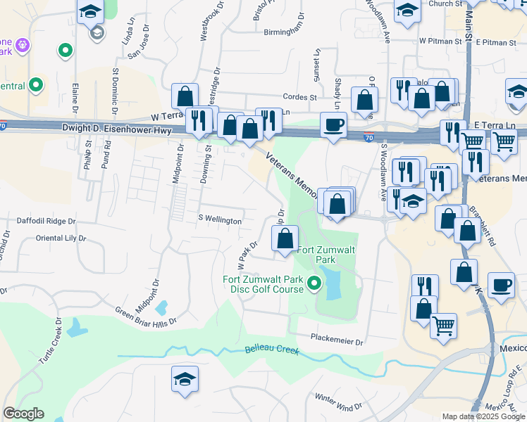 map of restaurants, bars, coffee shops, grocery stores, and more near 8 West Park Drive in O'Fallon