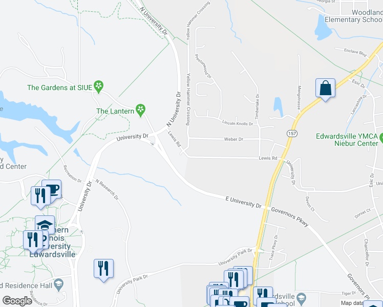 map of restaurants, bars, coffee shops, grocery stores, and more near 1565 Lewis Road in Edwardsville