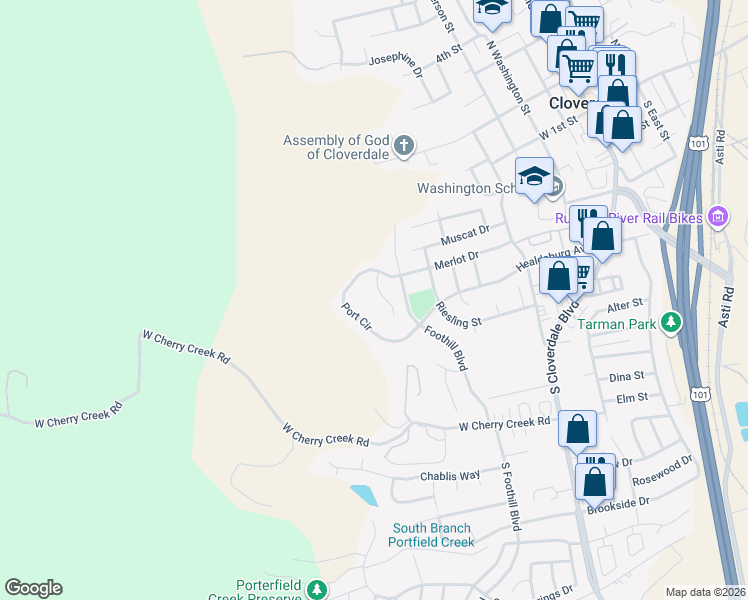 map of restaurants, bars, coffee shops, grocery stores, and more near 528 Port Circle in Cloverdale
