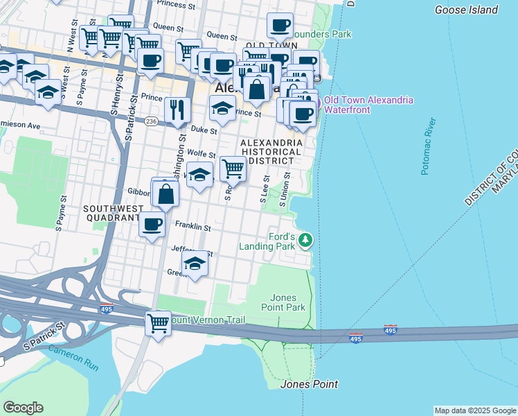 map of restaurants, bars, coffee shops, grocery stores, and more near 531 South Lee Street in Alexandria