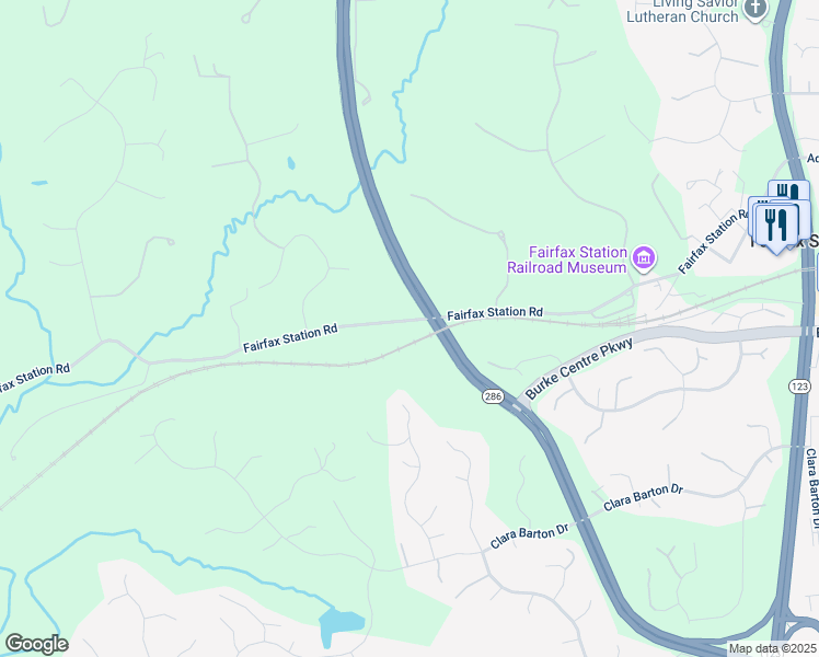 map of restaurants, bars, coffee shops, grocery stores, and more near 11405 Fairfax Station Road in Fairfax Station
