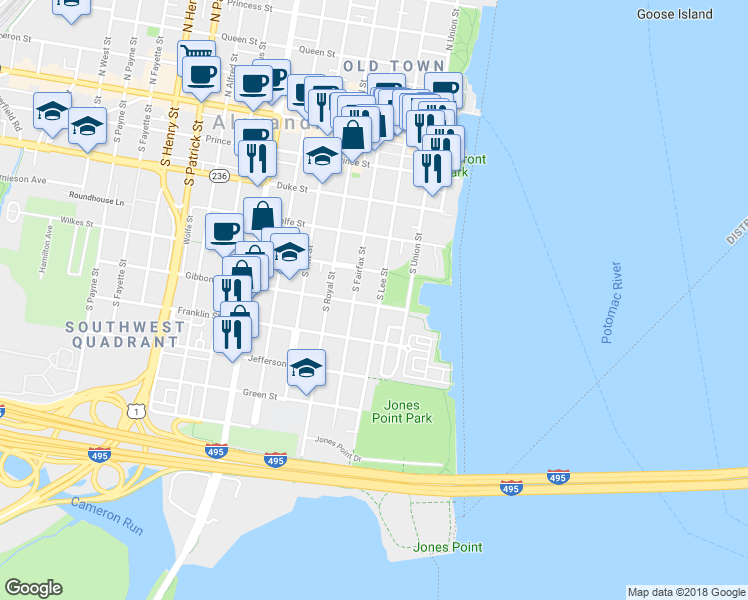 map of restaurants, bars, coffee shops, grocery stores, and more near 531 South Lee Street in Alexandria