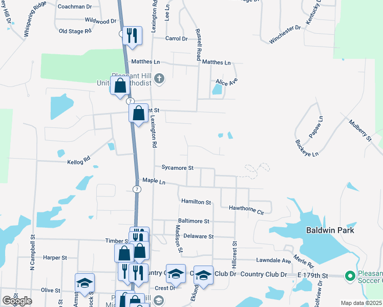 map of restaurants, bars, coffee shops, grocery stores, and more near 1106 Adams Circle in Pleasant Hill