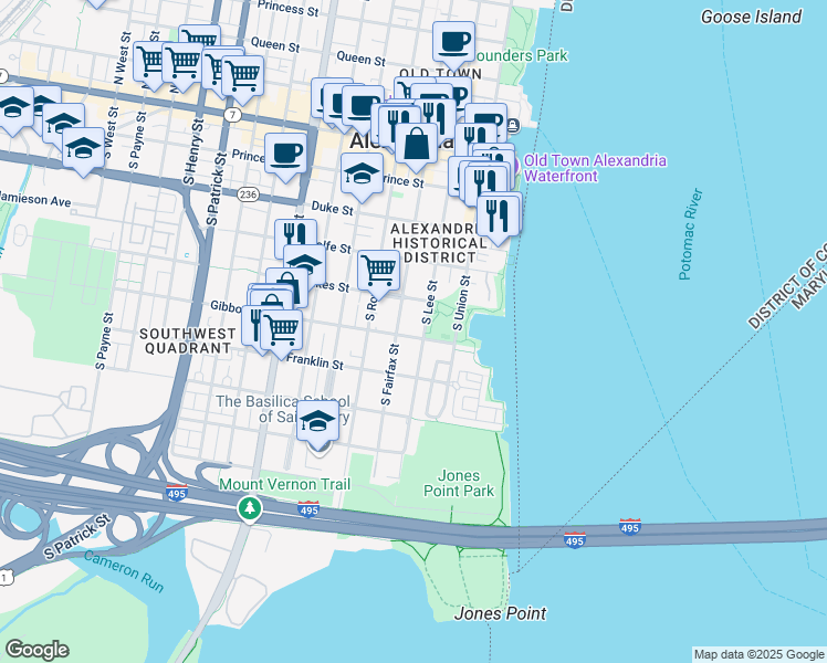 map of restaurants, bars, coffee shops, grocery stores, and more near 207 Gibbon Street in Alexandria
