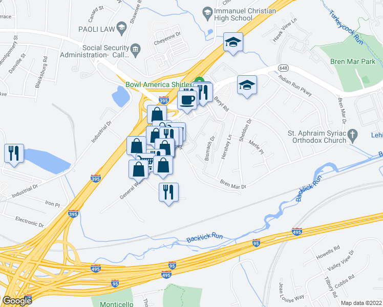 map of restaurants, bars, coffee shops, grocery stores, and more near 5725 Callcott Way in Alexandria