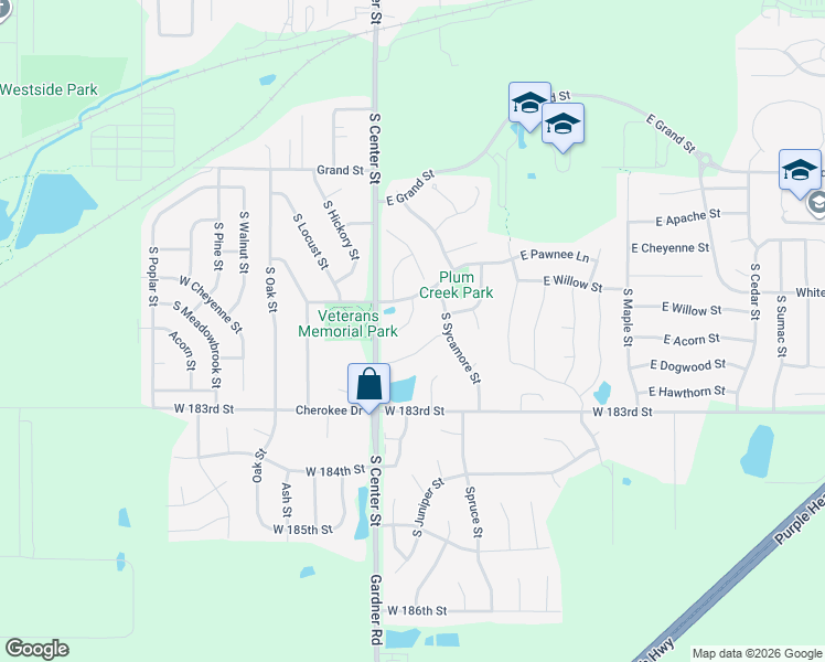 map of restaurants, bars, coffee shops, grocery stores, and more near 735 South Elm Street in Gardner