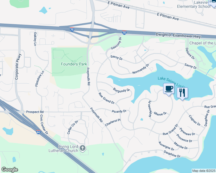 map of restaurants, bars, coffee shops, grocery stores, and more near 5 Burgundy Drive in Lake Saint Louis