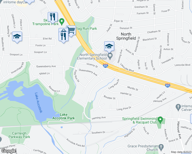 map of restaurants, bars, coffee shops, grocery stores, and more near 5624 Queensberry Avenue in Springfield