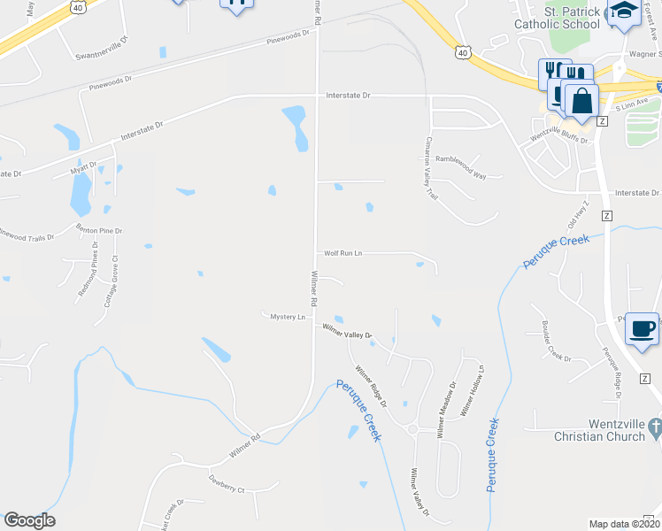map of restaurants, bars, coffee shops, grocery stores, and more near 205 Corona Way in Wentzville
