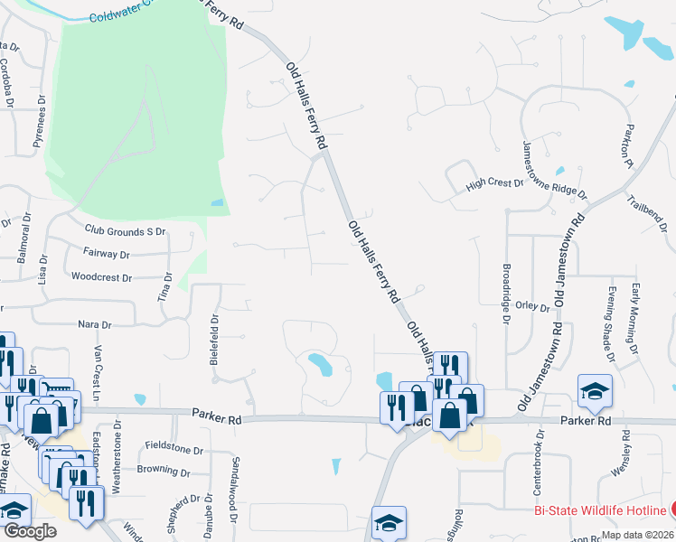 map of restaurants, bars, coffee shops, grocery stores, and more near 4454 Cloverbrook Drive in Black Jack