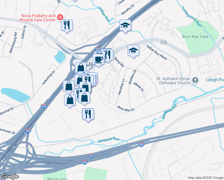map of restaurants, bars, coffee shops, grocery stores, and more near 5612 Bloomfield Drive in Alexandria