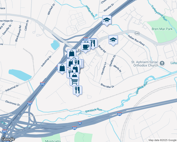 map of restaurants, bars, coffee shops, grocery stores, and more near 5713 Callcott Way in Alexandria