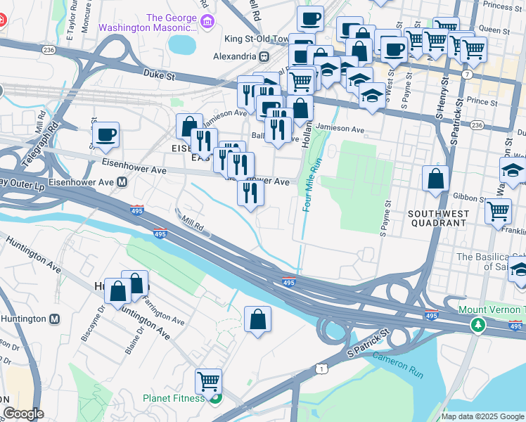 map of restaurants, bars, coffee shops, grocery stores, and more near Bartholomew Street in Alexandria