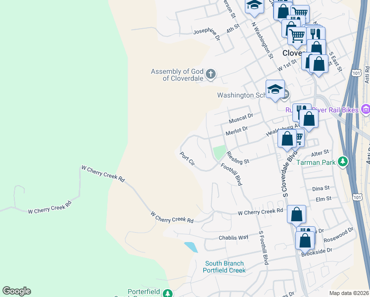 map of restaurants, bars, coffee shops, grocery stores, and more near 528 Port Circle in Cloverdale