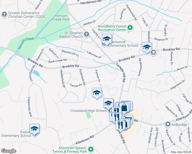 map of restaurants, bars, coffee shops, grocery stores, and more near 6509 Farmer Drive in Fort Washington