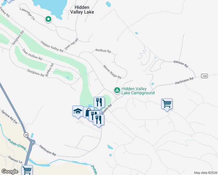 map of restaurants, bars, coffee shops, grocery stores, and more near 19186 Hidden Valley Road in Hidden Valley Lake