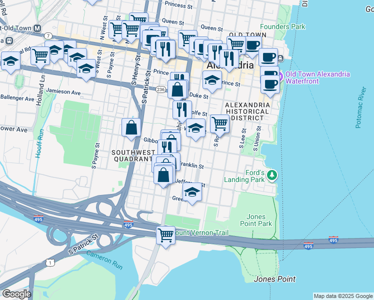 map of restaurants, bars, coffee shops, grocery stores, and more near 607 South Saint Asaph Street in Alexandria