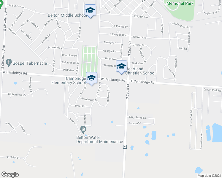 map of restaurants, bars, coffee shops, grocery stores, and more near 925 Mulberry Street in Belton