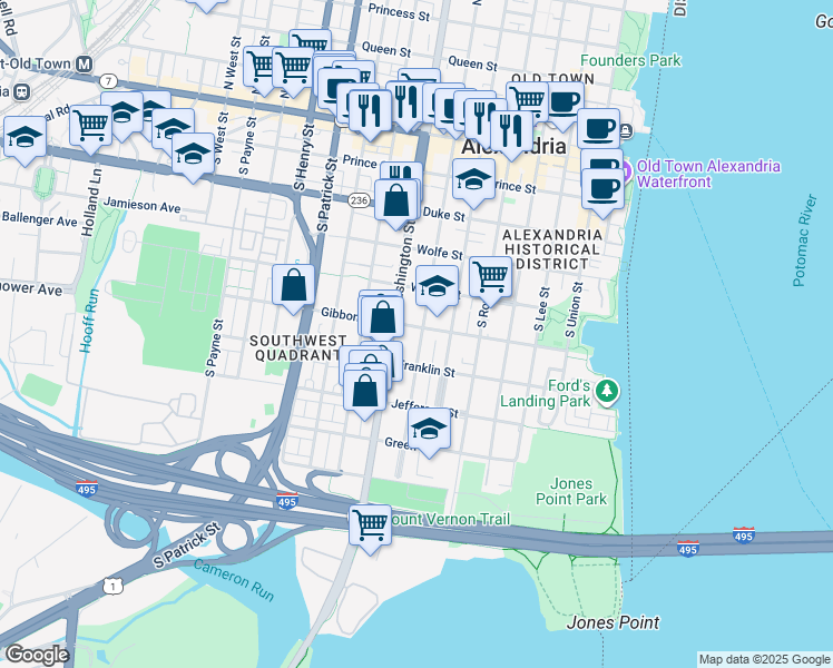 map of restaurants, bars, coffee shops, grocery stores, and more near 607 South Saint Asaph Street in Alexandria