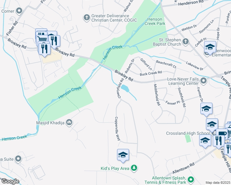 map of restaurants, bars, coffee shops, grocery stores, and more near 6705 Cherryfield Road in Fort Washington
