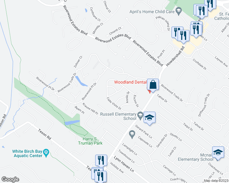 map of restaurants, bars, coffee shops, grocery stores, and more near 1458 La Cerros Lane in Florissant
